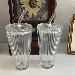 Glass Tumbler Set with Glass Straws